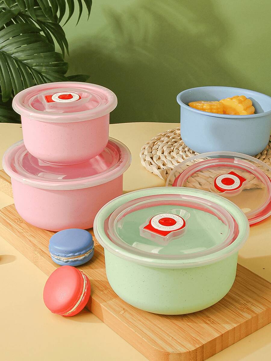 3 Piece Sealed Lunch Box Set With Lid For School, Cafeteria, Camping, Picnic And Beach - Microwave And Refrigerator Safe, Food Storage And Organization, Hand Washable, Plastic, Reusable, Durable - Hồng - Xem 1