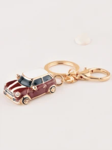 1pc Fashion Mini Car Key Chain, Delicate Small Gift Keychain School Car Accessories Cute Goth Y2k Bag Accessories Lanyards With Id Holder Car Accessories Bag Charms Christmas - Dark Red - View 3