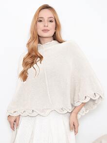 Women's Poncho Coat Knit Cape Elegant Blouse Winter Cold Warm Marrie Knit - 香檳色 - 查看 5