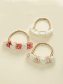 3pcs Artificial Rose Flower Elastic Nylon Headbands, Soft & Comfortable For Photo Taking Hair Accessories - Multicolor - View 5