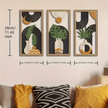 3 件中世纪现代镂空墙饰波西米亚风格镂空木艺术墙饰抽象几何墙饰卧室客厅餐厅门廊墙壁装饰壁画 - 彩色 - 查看 4