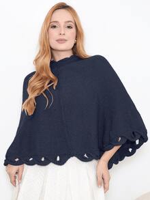 Women's Poncho Coat Knit Cape Elegant Blouse Winter Cold Warm Marrie Knit - 藍色的 - 查看 5