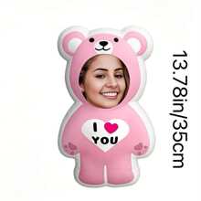 Personalized Face Pillow, Pink Bear, Customized Body Pillow, Personalized And Fun. Suitable For Father's Day, Mother's Day, Halloween, Christmas, Christmas Eve, Valentine's Day, Birthday, Personalized Day, Soldier's Day, Thanksgiving, Easter, April Fool's Day, Carnival, Festival, And National Day. - Upload Pictures to Customize Pillows - View 17