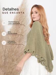 Women's Poncho Coat Knit Cape Elegant Blouse Winter Cold Warm Marrie Knit - màu xanh lá - Xem 2