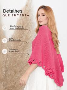 Women's Poncho Coat Knit Cape Elegant Blouse Winter Cold Warm Marrie Knit - 西瓜粉 - 查看 2