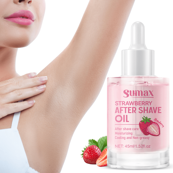 Aceite para el cuidado del afeitado de fresa y vainilla, suave y no irritante | Hidratante, refrescante, sin grasa, hidratante y reafirmante | Para el cuidado del pecho, axilas, boca y Body - 45ml