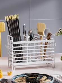 1pc 2/3 Grid Stainless Steel Chopstick Holder, Cutlery Drain Rack, Durable Cutlery Storage Rack, Home Storage Organizer For Home, Dormitory With Drain Tray, Kitchen Accessories - Multicolor - View 9
