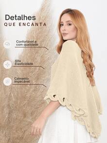 Women's Poncho Coat Knit Cape Elegant Blouse Winter Cold Warm Marrie Knit - 奶油色 - 查看 2