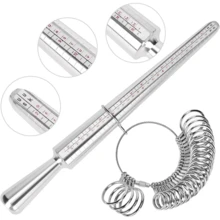 KLONKEE 27 piezas Juego de herramientas para medir el anillo, Varilla medidora de anillos, Herramientas de medición de anillos de acero de alta calidad, Tallas de anillo EE. UU. 0-13, 2 varillas reutilizables para medir el dedo (Tallas de anillo EE. UU. 1-17), Con lupa - Multicolor - Ver 4