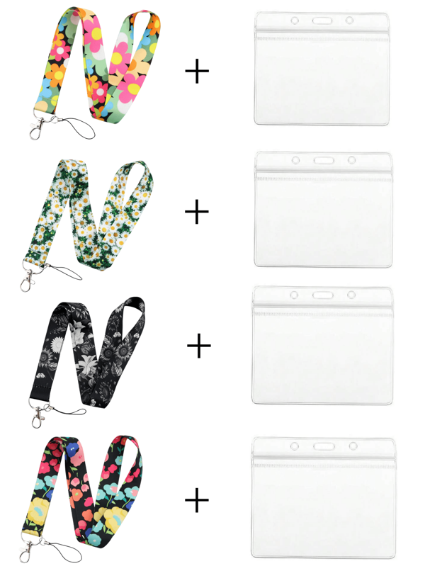 1pc Floral Design Lanyard, Phone Strap, Badge Holder, ID Card Holder With Clear Waterproof Card Slot, For Work ID Card, Name Tag, Business Card, Halter, School ID Holder School Supplies,Back To School
