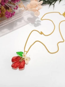 1 Peça Colar Pendente de Verão com Semente de Romã e Pequena Flor