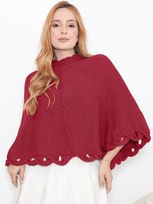 Women's Poncho Coat Knit Cape Elegant Blouse Winter Cold Warm Marrie Knit - 紅色 - 查看 3