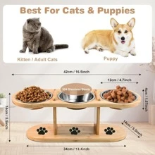 Raised Cat Food Bowls For Indoor Cats, Elevated Cat Bowls, Adjustable Heights Pet Bowl With Black Shelf, 3 Stainless Steel Elevated Cat Bowls Stand With 15°Tilted, Cat Food And Water Bowl Set
