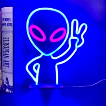 1 件霓虹灯火焰、火箭、牛头、外星人、欢迎霓虹灯，电池或 USB 供电 LED 装饰灯，11x7.36x0.7 英寸（28x18.7x1.8 厘米），适用于桌面、墙面装饰、游戏室、女孩卧室、宿舍、酒吧、庭院、露营、周年纪念、情人节生日派对、节日礼物、万圣节、圣诞节 - 白色 - 查看 49