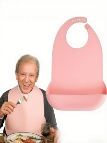 1Pc, Kitchen Adult Bibs For Men, Women, Silicone Food Bib, Elderly Silicone Adjustable Bib, Washable Adult Bibs With Crumb Catche, Eating Large Adult Feeding Bib, Waterproof Three-Dimensional Dirty Food Bib, Saliva Pocket Free Wash, Accessories,Bag,Organizer,Storage