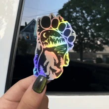 大脚怪足迹森林乙烯基贴花 - 耐用 PVC 贴纸，适用于汽车、笔记本电脑、头盔和工具箱 - 户外探险主题学校用品，返校 - 彩色 - 查看 1