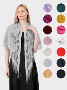 1 件女士柔软纯色透明雪纺披肩，派对舞会礼服配饰