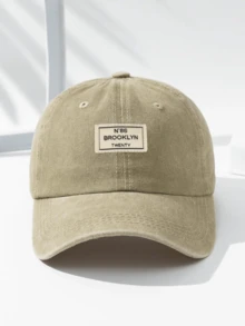 1pc "Label" Printed Baseball Cap - Retro Washed Style, Adjustable Unisex Hat, Ideal Sun Protection For Outdoor Activities, Fashionable For Both Men And Women, Holiday Gift - Khaki - View 1