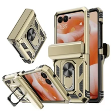 LeYi For Motoro Razr-2024 Case [   ]: With Hinge Cover, Heavy Duty Rugged Shockproof Cell Case Cover With Magnetic Ring Kickstand Funda Para Moto Razr 2024, Blue - Champagne - View 3