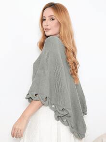 Women's Poncho Coat Knit Cape Elegant Blouse Winter Cold Warm Marrie Knit - 淺灰色 - View 6