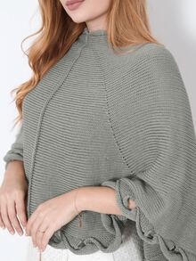 Women's Poncho Coat Knit Cape Elegant Blouse Winter Cold Warm Marrie Knit - 淺灰色 - View 1