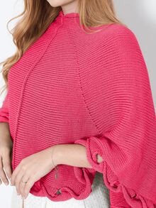 Women's Poncho Coat Knit Cape Elegant Blouse Winter Cold Warm Marrie Knit - 西瓜粉 - 查看 3
