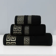 3 件套经典几何图案毛巾和浴巾套装，柔软手巾浴巾，浴室吸水毛巾，1 条大浴巾和 1 条毛巾和 1 条中号浴巾，浴室用品，美容院家居浴室浴室配件