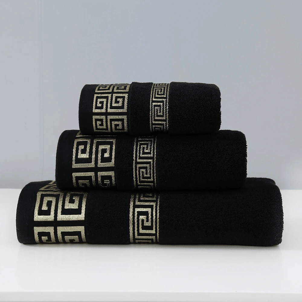 3 件套经典几何图案毛巾和浴巾套装，柔软手巾浴巾，浴室吸水毛巾，1 条大浴巾和 1 条毛巾和 1 条中号浴巾，浴室用品，美容院家居浴室浴室配件