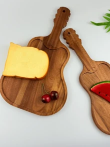 1/2 件吉他形托盘、奶酪板、储物托盘、木制品、不对称托盘、实木托盘、木制托盘、早餐托盘、托盘、食物派对装饰托盘、水果托盘、糖果托盘、寿司托盘、小吃托盘、装饰托盘、多用途实木托盘 - 棕色 - 查看 5