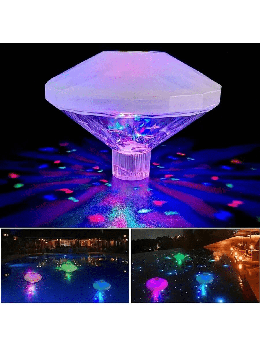 1pc Smart Diamond Shaped Pool Projection Light, Colorful Pool Decor, Battery Powered, Garden Yard Decoration Light, Swimming Pool Accessory, Suitable For Swimming Pool, Bathtub, Fountain, Holiday And Party Decoration