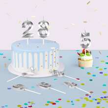 1支生日派对蛋糕装饰蜡烛，镀金数码银色精致生日蜡烛，婚礼和生日用品，家居和派对装饰 - 銀色 - 查看 8