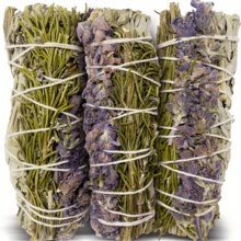 3支装手工鼠尾草香薰套装，包含迷迭香、薰衣草和白鼠尾草熏香棒，用于净化负能量、美化家居环境并营造宁静祥和的氛围。 - 多樣化香型 - 查看 2