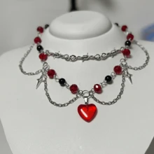 Gargantilha Com Coração vermelho Aço Inox Pingentes de Cristais Colar Arame Farpado Personalizado Pingentes de Estrelas