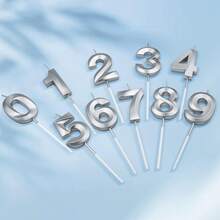 1支生日派对蛋糕装饰蜡烛，镀金数码银色精致生日蜡烛，婚礼和生日用品，家居和派对装饰 - 銀色 - 查看 3