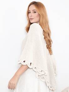 Women's Poncho Coat Knit Cape Elegant Blouse Winter Cold Warm Marrie Knit - 香檳色 - 查看 6