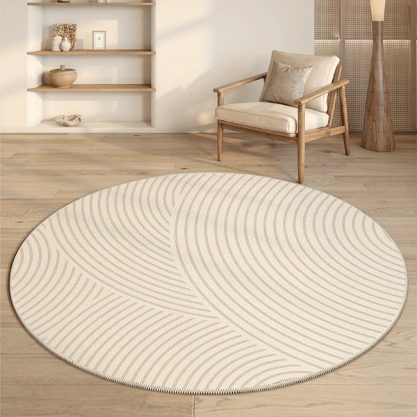 1pc Round Area Rug - Beige, With Minimalist Concentric Circles, Plastic Dot Backing, Hand Wash Only, Suitable For Living Room, Bedroom, Modern Home Decor, Bedside Rug, Soft Texture, Bedroom Carpet, Living Room Carpet, Rug, Living Room Area Rug, Small Area Rug, Mat, Home Decor, Large Size Living Room Rug, Round Rug, Living Room Home Decor, Room Decoration, Washable Carpet