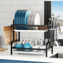 Stainless Steel Dish Drainer 2 Tiers Black - 黑色 - 查看 5