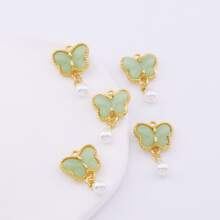 10pcs Jade-Like Glass Butterfly Beads DIY Jewelry Accessories, Suitable For Bracelet, Earrings, Pendant Handmade Crafts