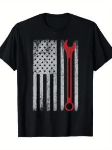 Automotive Mechanic Workshop T-Shirt With American Flag - 180g - 黑色 - 查看 2