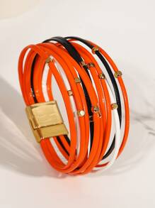 1 Peça Pulseiras Envolventes Laranja de Couro PU Múltiplas para Mulheres, Pulseiras Empilháveis para Aniversário, Festa Diária, Natal, Presentes de Jóias, Acessórios para Baile de Formatura/Páscoa, Jóias Femininas