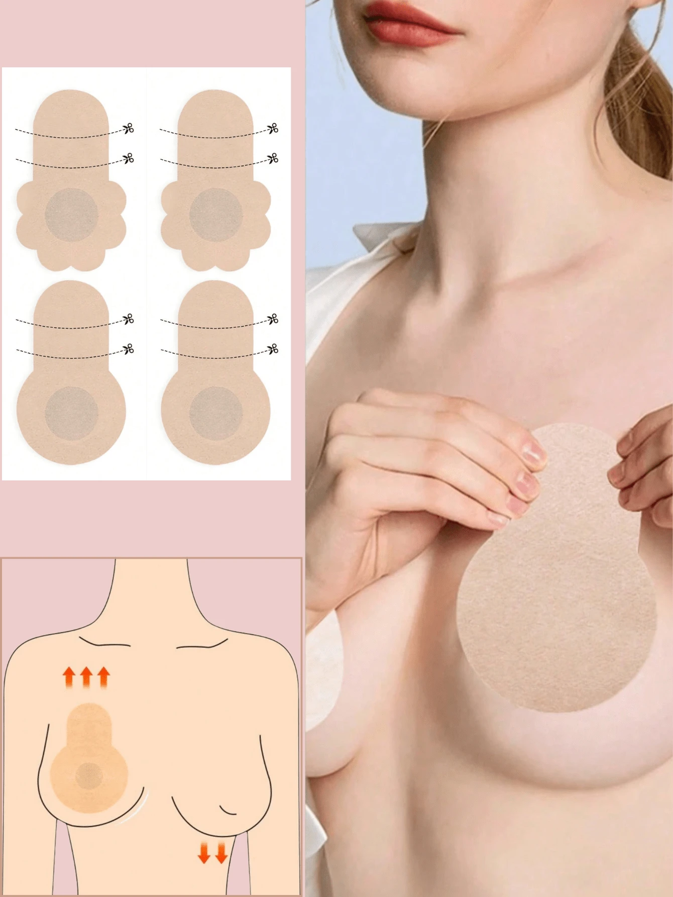 20/10片装 8厘米一次性提胸贴：采用无纺布制成，可防止胸部下垂，提拉胸部，并遮盖乳头。特别适合胸部丰满的女性，打造性感造型，防止走光，避免尴尬。 - 彩色 - 查看 1