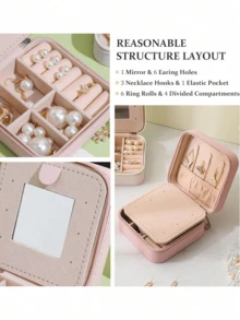 1 便携式旅行珠宝收纳盒，夏季便携式迷你旅行盒带镜子，小型旅行防水珠宝盒，PU防水珠宝收纳盒，便携式珠宝展示盒，大容量珠宝展示盒，迷你双层戒指盒收纳盒女士收纳整理器旅行必需品返校宿舍收纳