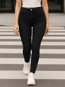 Jeans Skinny de Tiro Alto en Mezclilla, Ajustado, Levanta glúteos - Negro - Ver 1