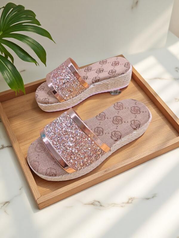 1 Pair Rope & Crystal Woven Slider Sandals For Kids, Summer Casual Indoor Outdoor Soft Bottom Non-Slip Beach Flip Flops