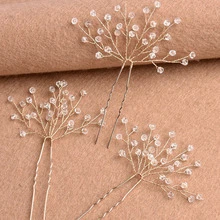 3pcs/Set Crystal U-Shaped Hair Clips For Women, Bridal Wedding Party Event Accessory Valentine's Day Accessories - Gold - View 3