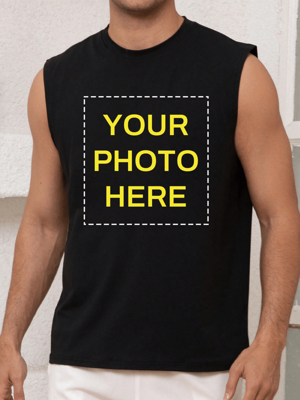 Personalisiertes ärmelloses T-Shirt für Herren mit bedrucktem Foto, individuell mit Ihrem Foto/Bild/Landschaft/Gruppenfoto, personalisiert, geeignet als Halloween Geschenk, Herren Rundhals Tanktop für Frühling/Sommer, schwarzes Shirt, Outfit für Musikfestivals, Familienoutfit, Valentinstag Geschenk, Jahrestags Geschenk, Geschenk für beste Freunde, Urlaubsgeschenk, Sommer Top