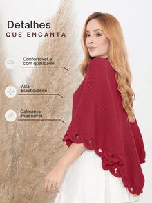 Women's Poncho Coat Knit Cape Elegant Blouse Winter Cold Warm Marrie Knit - 紅色 - 查看 2