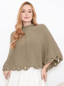 Women's Poncho Coat Knit Cape Elegant Blouse Winter Cold Warm Marrie Knit - 摩卡棕 - 查看 5