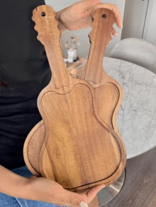 1/2 件吉他形托盘、奶酪板、储物托盘、木制品、不对称托盘、实木托盘、木制托盘、早餐托盘、托盘、食物派对装饰托盘、水果托盘、糖果托盘、寿司托盘、小吃托盘、装饰托盘、多用途实木托盘 - 棕色 - 查看 4