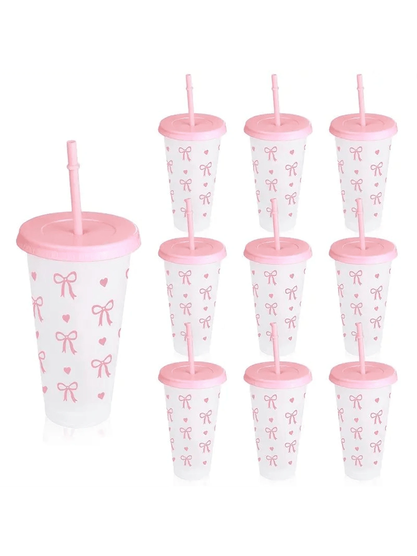 24oz Vasos de plástico reutilizables con tapas y pajitas, diseño lindo de lazo, adecuado para cumpleaños, bodas y fiestas, 1 pieza/5 piezas/10 piezas